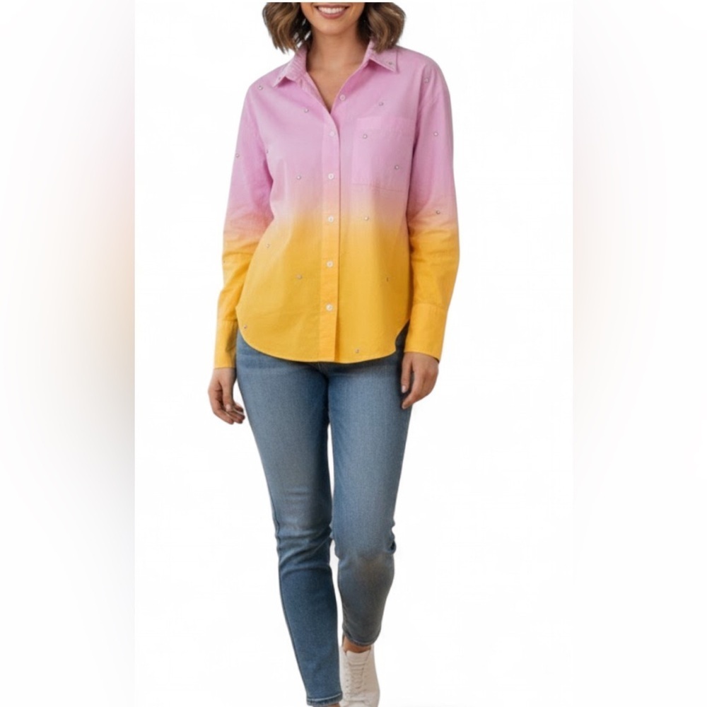 NWOT Pink and Yellow Ombre Button-Up Shirt